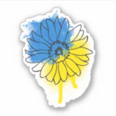 Blauwe en gele zonnebloem in Oekraïense stijl Sticker (Voorkant)