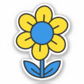 Blauwe en gele zonnebloem in Oekraïense stijl Sticker (Voorkant)
