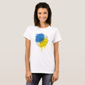 Blauwe en gele zonnebloem in Oekraïense stijl T-shirt (Voorkant volledig)