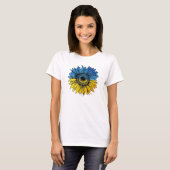 Blauwe en gele zonnebloem in Oekraïense stijl T-shirt (Voorkant volledig)