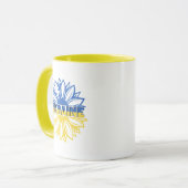 Blauwe en gele zonnebloem met opschrift Oekraïne Mok (Voorkant links)