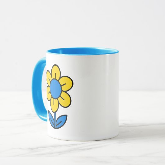 Blauwe en gele zonnebloem mok (Voorkant links)