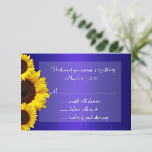 Blauwe en gele Zonnebloem Weddenschap RSVP (Staand voorkant)