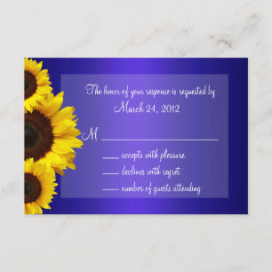 Blauwe en gele Zonnebloem Weddenschap RSVP Kaartje