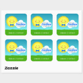 Blauwe en gele zonneschijn Birthday Party Vierkante Sticker (Vel)