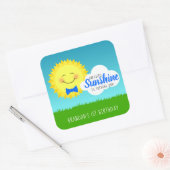 Blauwe en gele zonneschijn Birthday Party Vierkante Sticker (Envelop)