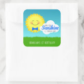 Blauwe en gele zonneschijn Birthday Party Vierkante Sticker (Tas)