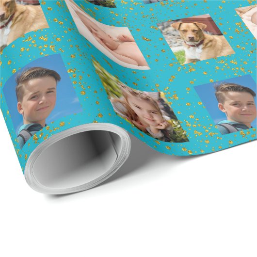 Blauwe en glitter fotovakantie cadeaupapier (Rol Hoek)