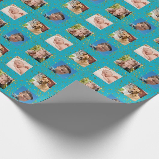 Blauwe en glitter fotovakantie cadeaupapier (Hoek)