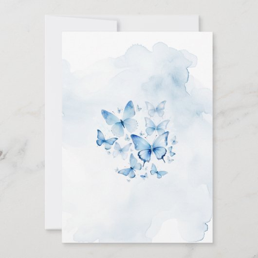 Blauwe en Glitter Vlinders Verjaardagsfeestje Kaart (Achterkant)
