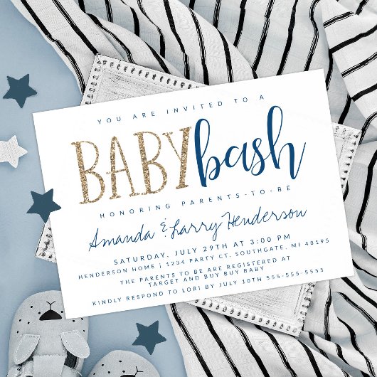 Blauwe en goudbaars, Baby shower voor paren Kaart