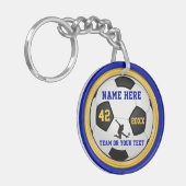 Blauwe en goudbekisterde jongens sleutelhanger (Voorkant Links)