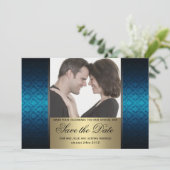 Blauwe en goudbeschadigingen Sla de datum-foto op Save The Date (Staand voorkant)