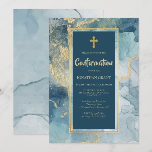 Blauwe en goudbevestigingen kaart (Voorkant / Achterkant)