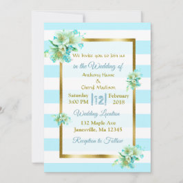 Blauwe en goudbloederige bruiloft kaart