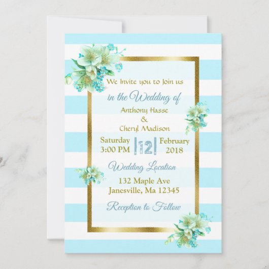 Blauwe en goudbloederige bruiloft kaart (Voorkant)