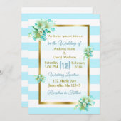 Blauwe en goudbloederige bruiloft kaart (Voorkant / Achterkant)