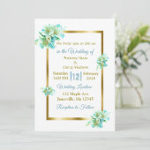 Blauwe en goudbloederige bruiloft kaart (Staand voorkant)