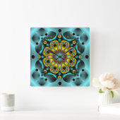 Blauwe en goudbloem en botervliegen vierkante klok (Huis)