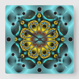 Blauwe en goudbloem en botervliegen vierkante klok