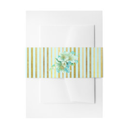 Blauwe en goudbloem met band uitnodigingen wikkel