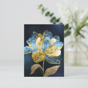 Blauwe en gouden abstracte bloem met getextureerde briefkaart