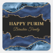 Blauwe en gouden Agaat Hebreeuwse Happy Purim Stic Vierkante Sticker (Voorkant)