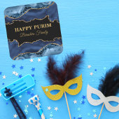 Blauwe en gouden Agaat Hebreeuwse Happy Purim Stic Vierkante Sticker