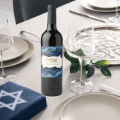 Blauwe en gouden Agaat Hebreeuwse Pesach Seder Wijn Etiket