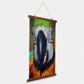 Blauwe en gouden ara papegaai gezicht Abstracte ku Hangend Wandkleed (Gebogen)