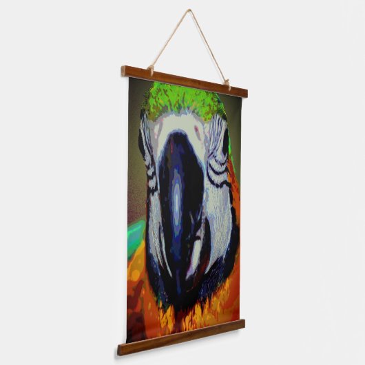 Blauwe en gouden ara papegaai gezicht Abstracte ku Hangend Wandkleed (Gebogen)