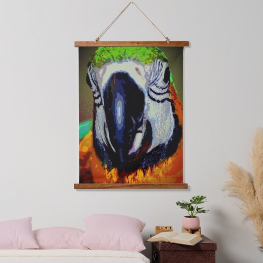 Blauwe en gouden ara papegaai gezicht Abstracte ku Hangend Wandkleed (Slaapkamer)