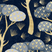 Blauwe en gouden Art Deco dennenbomen Cadeaupapier