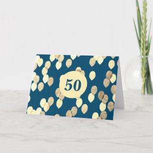 Blauwe en gouden ballonnen 50e verjaardag kaart