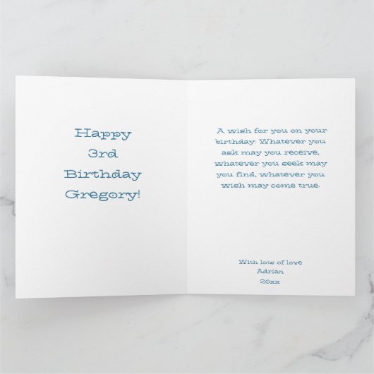 Blauwe en gouden ballonnen blauwe achtergrondfoto kaart (Binnen)