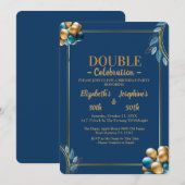 Blauwe en gouden ballonnen dubbele gezamenlijke ve kaart (Voorkant / Achterkant)