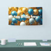 Blauwe en gouden ballonnen | Gepersonaliseerde ver Spandoek (Beurs)