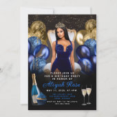 Blauwe en gouden ballonnen Royal Birthday Invitati Kaart (Voorkant)