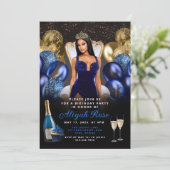 Blauwe en gouden ballonnen Royal Birthday Invitati Kaart (Staand voorkant)