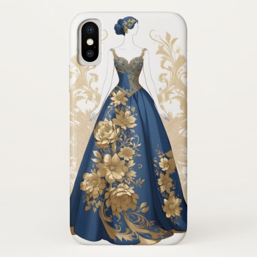 Blauwe en gouden balzaal jurk Case-Mate iPhone case (Achterkant)