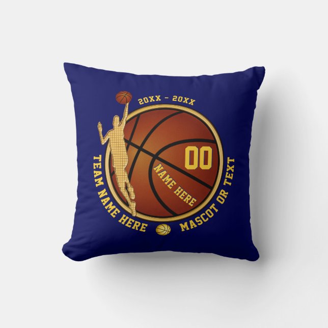 Blauwe en gouden Basketball Pillow Kussen (Voorkant)