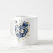 Blauwe en gouden bloemen in hartvorm koffiemok (Voorkant links)