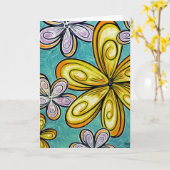 Blauwe en Gouden BloemenGroet Kaart (Gele Bloem)