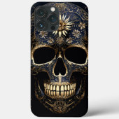 Blauwe en gouden bloemschedel Case-Mate iPhone case (Achterkant)