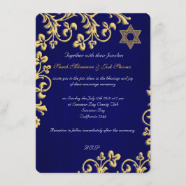Blauwe en gouden brocade Joodse bruiloft Kaart