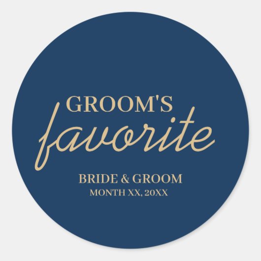 Blauwe en gouden bruidegom's favoriete snack bruil ronde sticker (Voorkant)