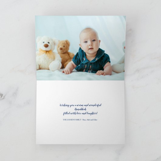 Blauwe en gouden Chanoeka-fotokaart Feestdagen Kaart (Binnen)