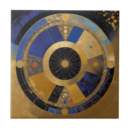 Blauwe en gouden cirkel tegeltje (Voorkant)