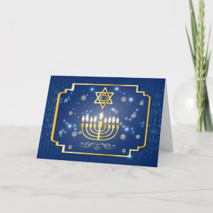 Blauwe en Gouden Decoratieve Chanoeka Feestdagen Kaart
