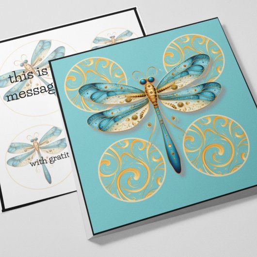 Blauwe en Gouden Dragonfly met Rand Kaart